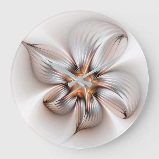 Blommigt Elegance Modern Abstrakt Fractal Art Stor Klocka (Framsida)