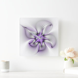 Blommigt Elegance Modern Abstrakt Violet Fractal A Fyrkantig Klocka