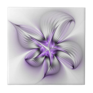 Blommigt Elegance Modern Abstrakt Violet Fractal A Kakelplatta