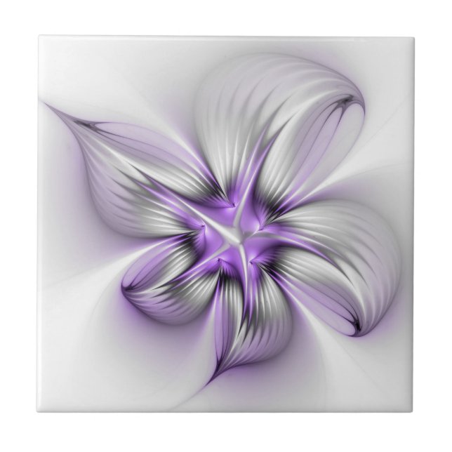 Blommigt Elegance Modern Abstrakt Violet Fractal A Kakelplatta (Framsidan)