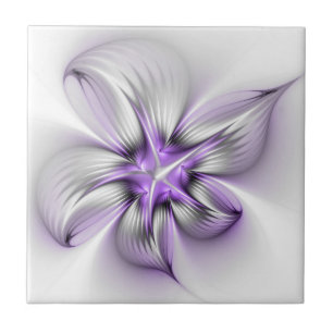 Blommigt Elegance Modern Abstrakt Violet Fractal A Kakelplatta
