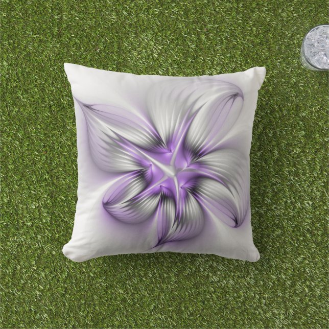 Blommigt Elegance Modern Abstrakt Violet Fractal A Kudde (Gräs)