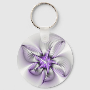 Blommigt Elegance Modern Abstrakt Violet Fractal A Nyckelring