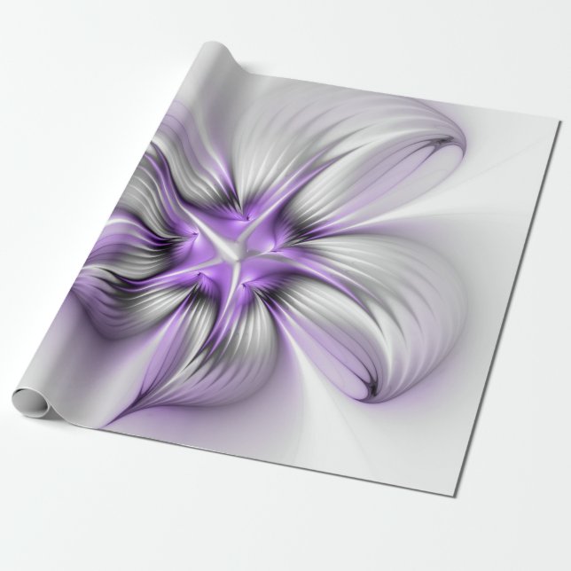 Blommigt Elegance Modern Abstrakt Violet Fractal A Presentpapper (Utrullad)