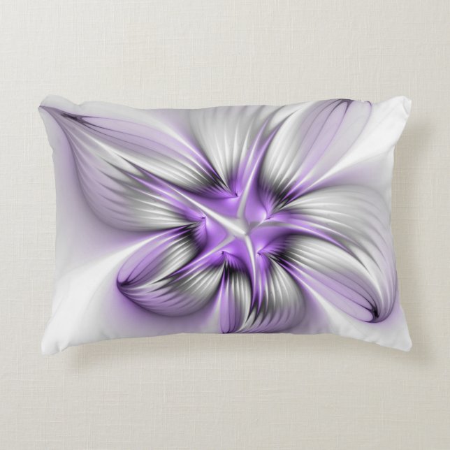 Blommigt Elegance Modern Abstrakt Violet Fractal A Prydnadskudde (Framsidan)