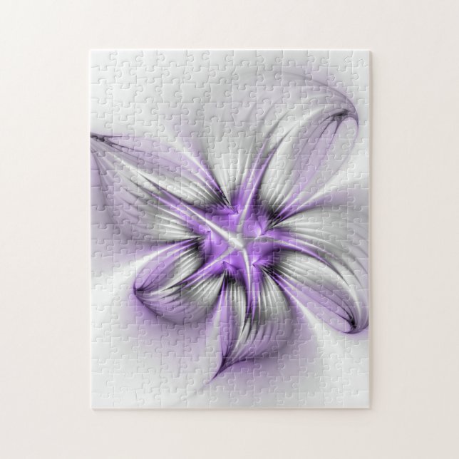 Blommigt Elegance Modern Abstrakt Violet Fractal A Pussel (Vertikal)