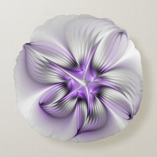Blommigt Elegance Modern Abstrakt Violet Fractal A Rund Kudde (Framsidan)