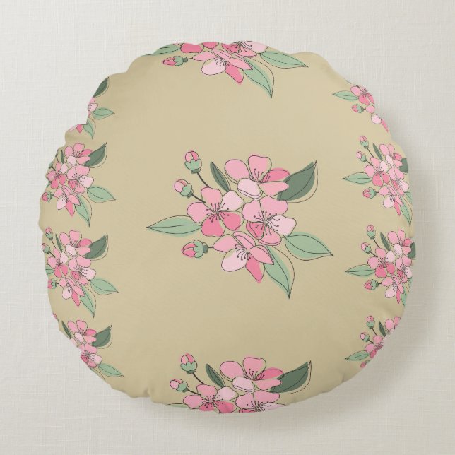 Blommigt Elegance Mönster Rund Kudde (Framsidan)