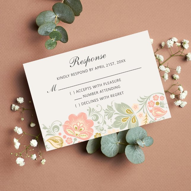 Blommigt Elegance Peach  Sage Classic Response OSA Kort (Skapare uppladdad)