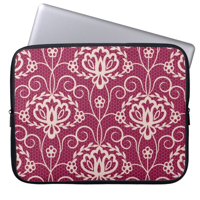 Blommigt Elegance: Red Snöre Mönster Laptop Fodral (Framsidan)