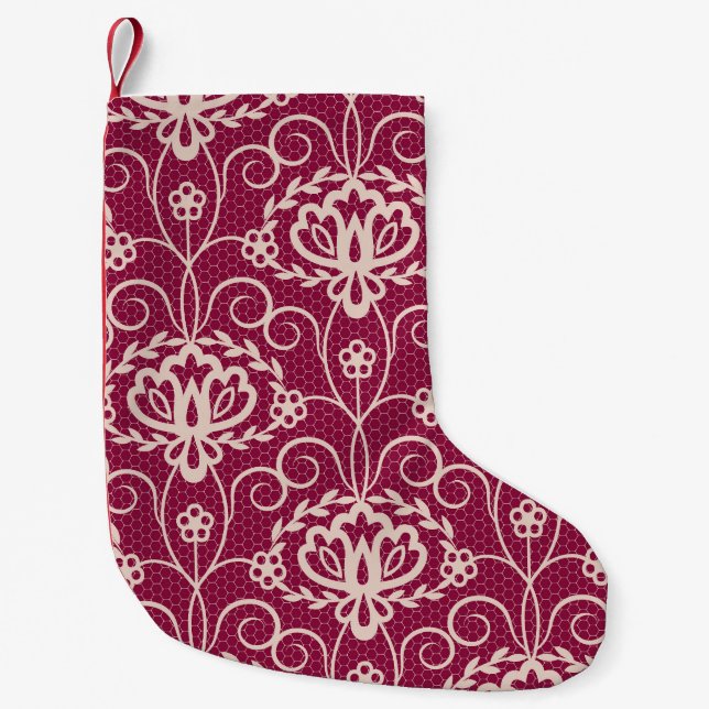 Blommigt Elegance: Red Snöre Mönster Liten Julstrumpa (Framsidan)