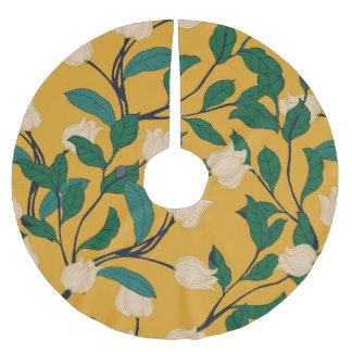 Blommigt Elegance: Vintage Leafy Mönster. Julgransmatta Borstad Polyester