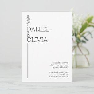 Blommigt Elegance: White and Black Minimalist Wedd Inbjudningar