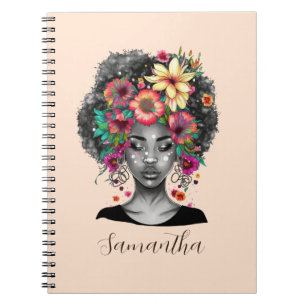 Blommigt Elegant Afro Woman Anteckningsbok