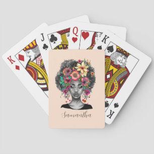 Blommigt Elegant Afro Woman Casinokort