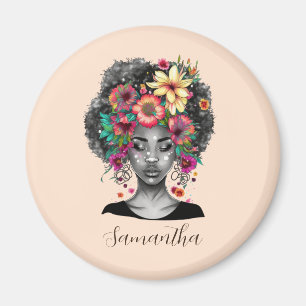 Blommigt Elegant Afro Woman Magnet