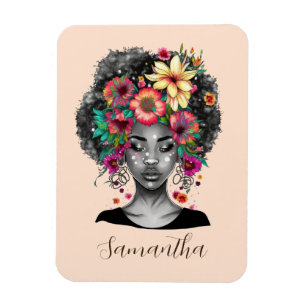 Blommigt Elegant Afro Woman Magnet