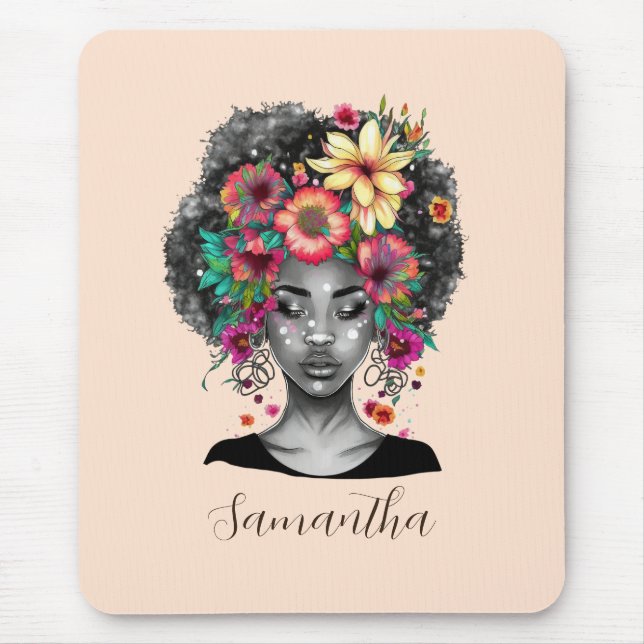 Blommigt Elegant Afro Woman Musmatta (Framsidan)