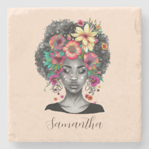 Blommigt Elegant Afro Woman Stenunderlägg
