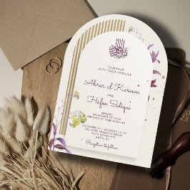 Blommigt Elegant Arch Islamic Bröllop Monogram Inbjudningar