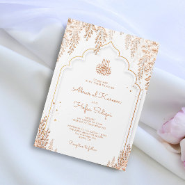 Blommigt Elegant Arch Islamic Bröllop Monogram Inbjudningar