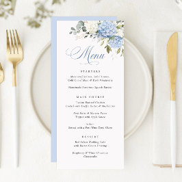 Blommigt Elegant Blue White Hydrangea Bröllop Menu Meny