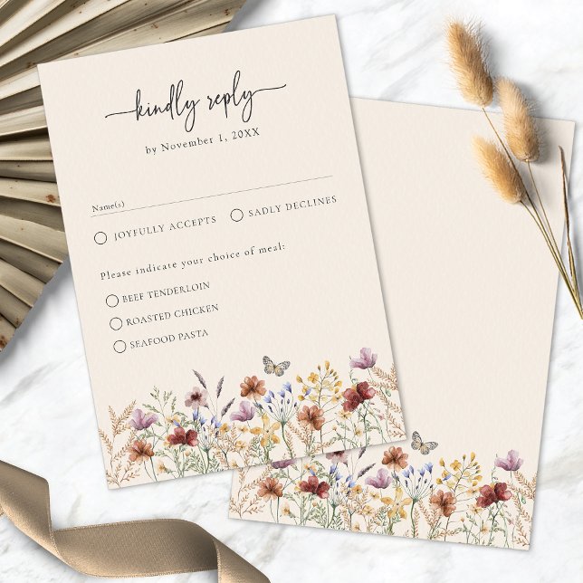 Blommigt Elegant Boho OSA kort (Floral Elegant Boho RSVP Card
)