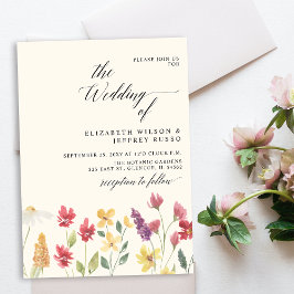 Blommigt Elegant Boho Summer Wildblommor Bröllop Inbjudningar
