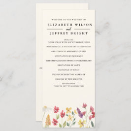 Blommigt Elegant Boho Summer Wildblommor Bröllop Program