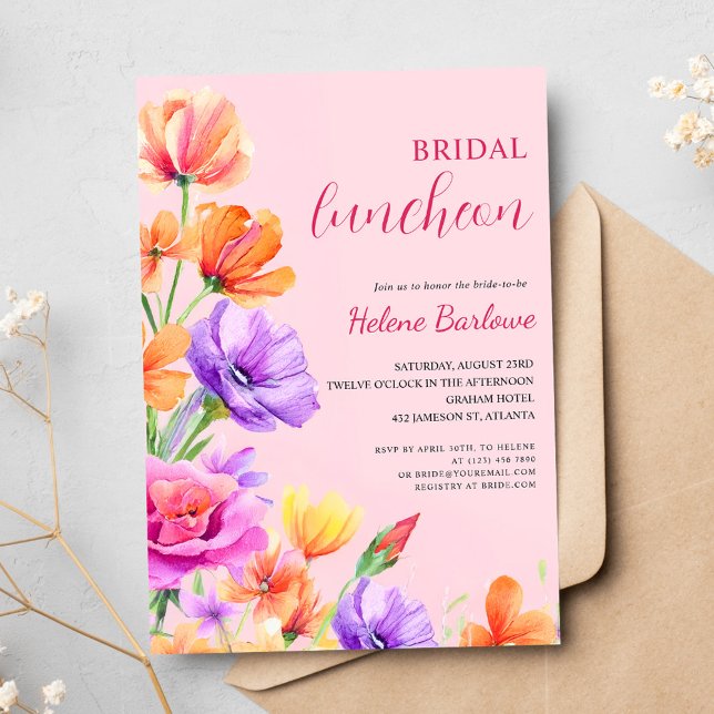 Blommigt Elegant Boho WildblomMöhippa Luncheon Inbjudningar (Floral Elegant Boho Wildflower Bridal Luncheon Invitation)