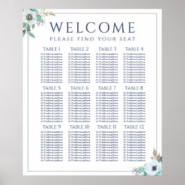 Blommigt Elegant Bouquet Bröllop Sittdiagram Poster