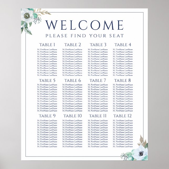 Blommigt Elegant Bouquet Bröllop Sittdiagram Poster (Framsidan)