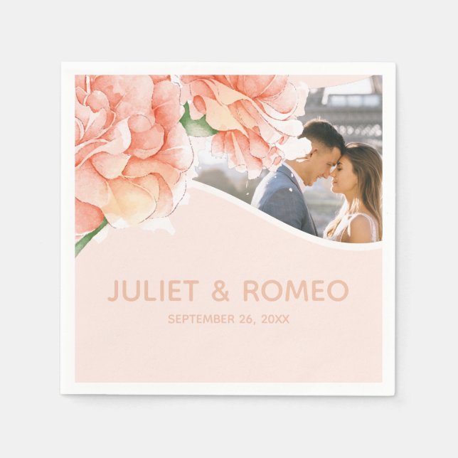 Blommigt Elegant bröllop Monogram Pappersservett (Framsidan)