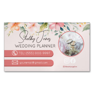 blommigt Elegant bröllop Planner Small Business Magnetiska Visitkort