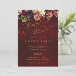 Blommigt elegant, burgundisk möhippa inbjudningar