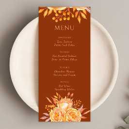 Blommigt Elegant Burnt Orange Terracotta Bröllop Meny