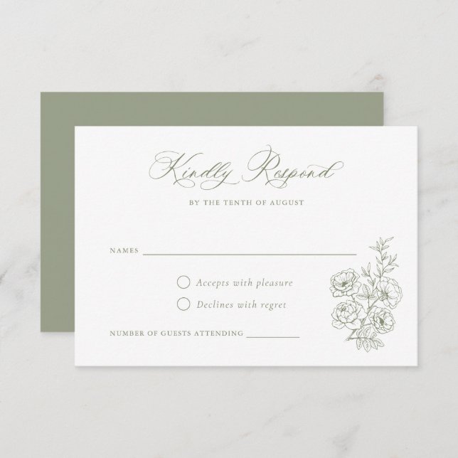 Blommigt Elegant Calligraphy Script Ro Sage OSA Inbjudningar (Fram/baksida)