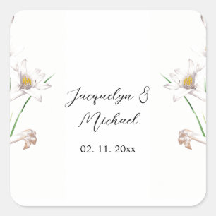 Blommigt Elegant Chic Cute Calligraphy Add Namn Fyrkantigt Klistermärke