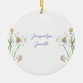 Blommigt Elegant Chic Cute Calligraphy Add Namn Julgransprydnad Keramik