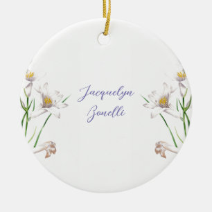 Blommigt Elegant Chic Cute Calligraphy Add Namn Julgransprydnad Keramik