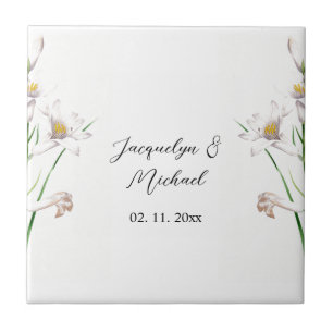 Blommigt Elegant Chic Cute Calligraphy Add Namn Kakelplatta