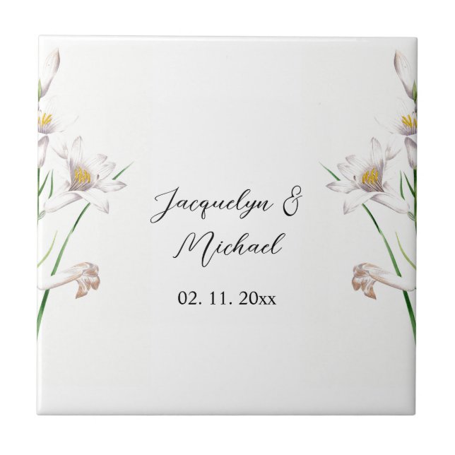 Blommigt Elegant Chic Cute Calligraphy Add Namn Kakelplatta (Framsidan)