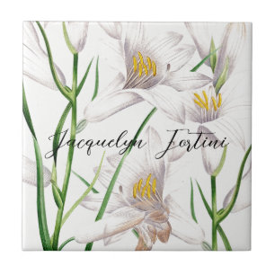 Blommigt Elegant Chic Cute Calligraphy Add Namn Kakelplatta
