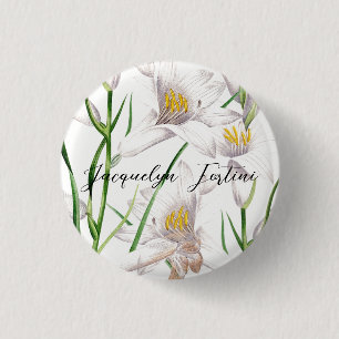 Blommigt Elegant Chic Cute Calligraphy Add Namn Knapp