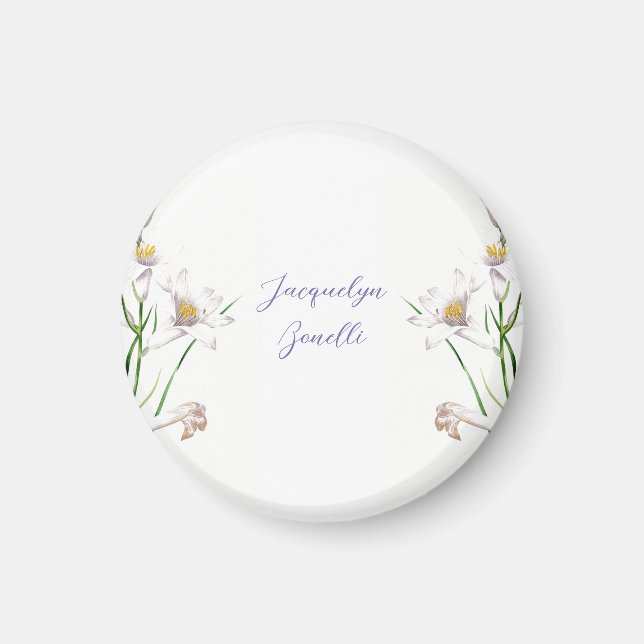 Blommigt Elegant Chic Cute Calligraphy Add Namn Magnet (Framsidan)