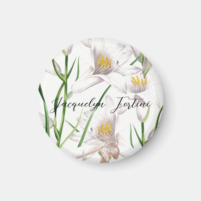 Blommigt Elegant Chic Cute Calligraphy Add Namn Magnet (Framsidan)