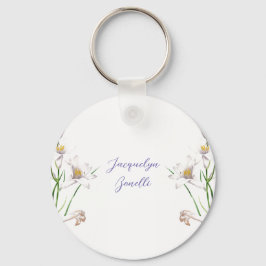 Blommigt Elegant Chic Cute Calligraphy Add Namn Nyckelring