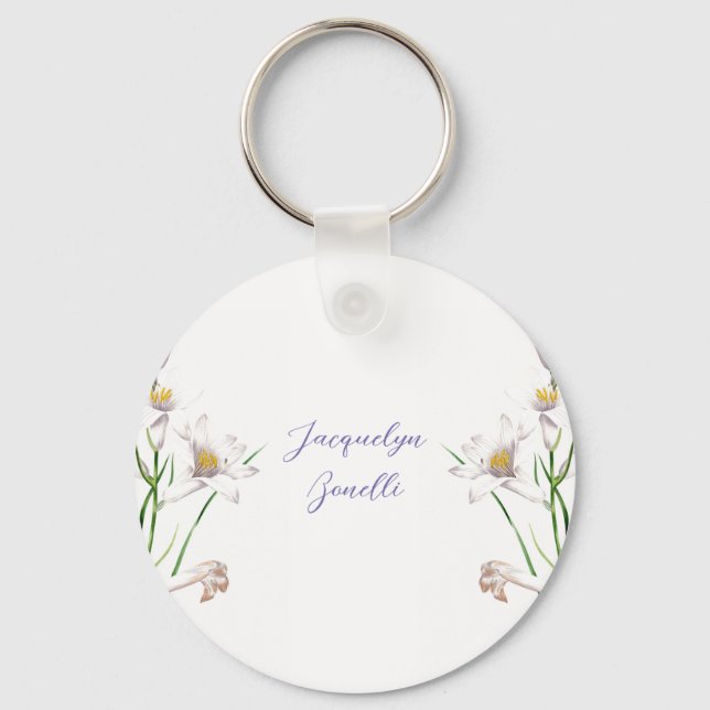 Blommigt Elegant Chic Cute Calligraphy Add Namn Nyckelring (Framsida)