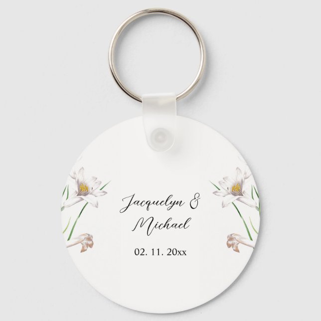 Blommigt Elegant Chic Cute Calligraphy Add Namn Nyckelring (Framsida)
