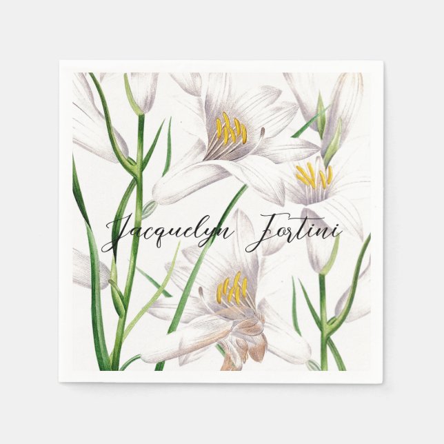 Blommigt Elegant Chic Cute Calligraphy Add Namn Pappersservett (Framsidan)